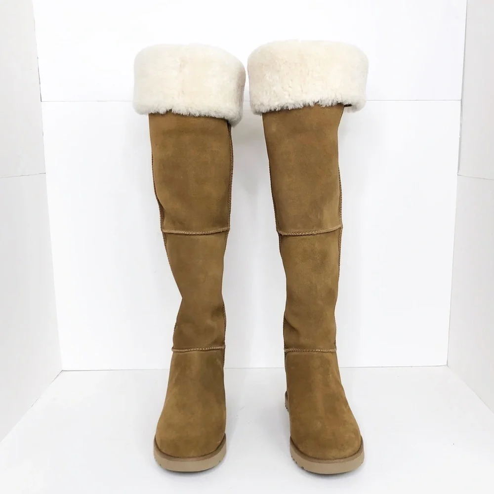 Ugg tall suede fold over wedged heeled boots